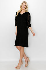 Angie Suede Dress with Crochet Lace Sleeves from Joh Apparel