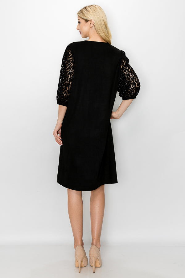 Angie Suede Dress with Crochet Lace Sleeves from Joh Apparel