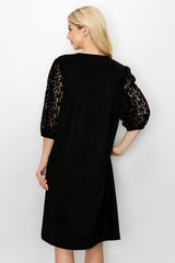 Angie Suede Dress with Crochet Lace Sleeves from Joh Apparel