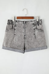 Blaire Zipped Light Wash Cuffed Edge Denim Shorts from Threaded Pear