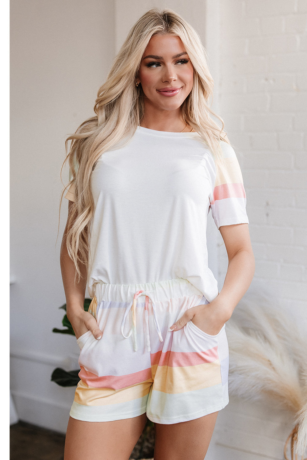 Paislee Rainbow Striped T Shirt and Shorts Set from Threaded Pear