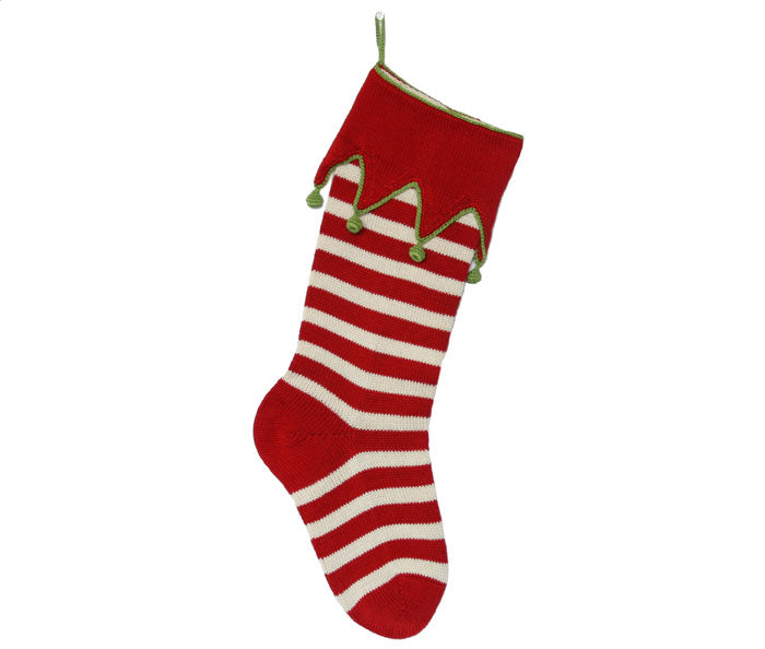 Elf- Cuff Striped Stocking, Red from Melange Collection