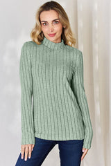 Basic Bae Full Size Ribbed Mock Neck Long Sleeve T-Shirt from Enfance-Heureuse