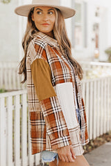 Sutton Plaid Color Block Patchwork Shirt Jacket with Pocket from Threaded Pear