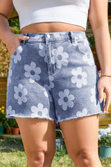 Shiloh Plus Size Floral Pattern Denim Shorts from Threaded Pear
