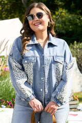 Miriam Plus Size Leopard Patchwork Denim Jacket from Threaded Pear