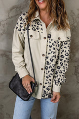 Apricot Corduroy Jacket with Leopard Print Details and Pockets from MsDressly