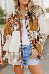 Sutton Plaid Color Block Patchwork Shirt Jacket with Pocket from Threaded Pear