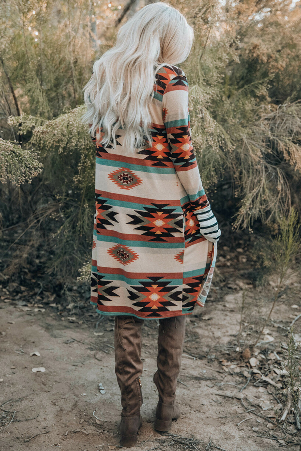 Chic Printed Lapel Woolen Coat with Unique Stitching from MsDressly