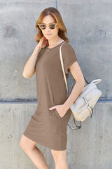 Basic Bae Full Size Round Neck Short Sleeve Dress with Pockets from Enfance-Heureuse