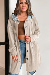 Beige Oversized Corduroy Contrast Hooded Shacket from MsDressly