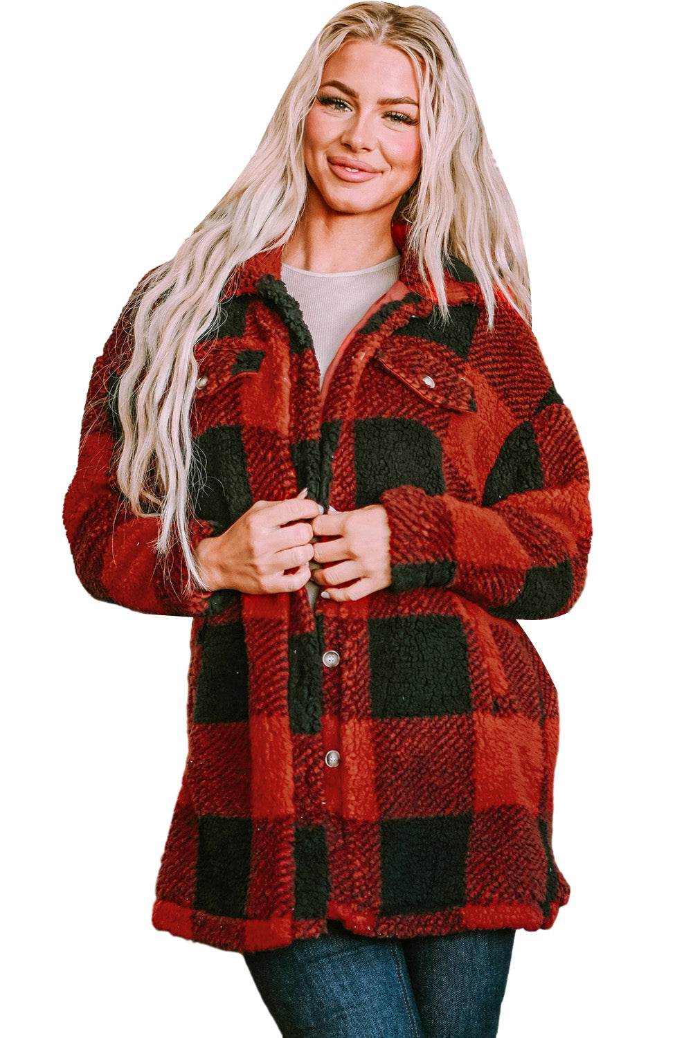 Brown Fuzzy Plaid Flap Button Up Midi Coat From MsDressly