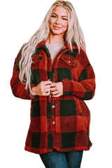 Brown Fuzzy Plaid Flap Button Up Midi Coat From MsDressly