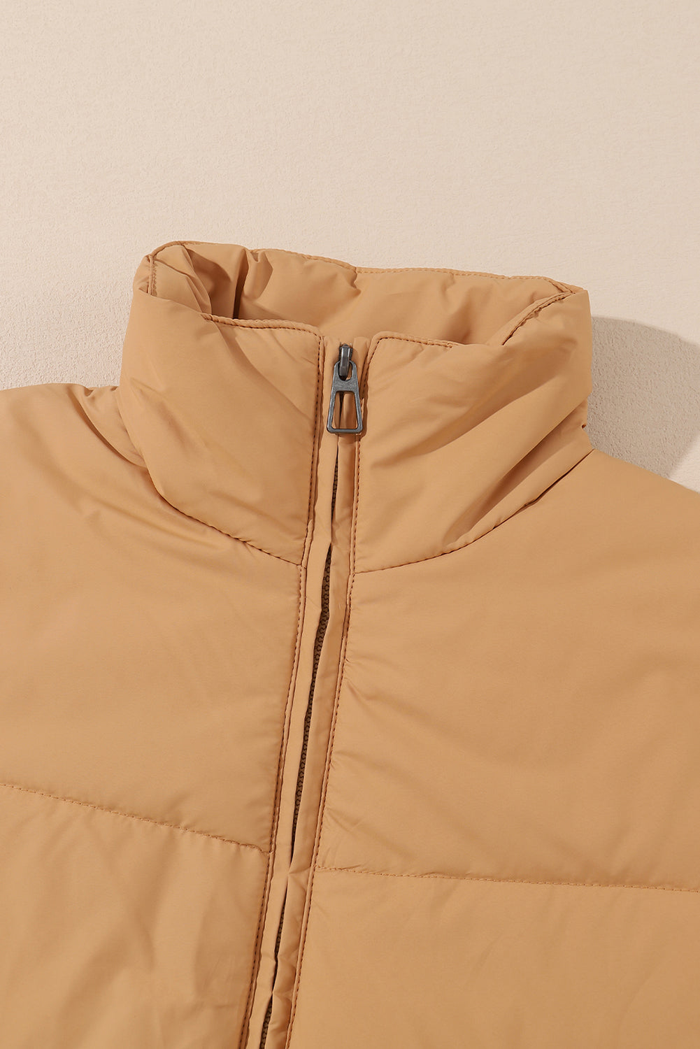 Brown Zip Up Pocketed Puffer Coat From MsDressly