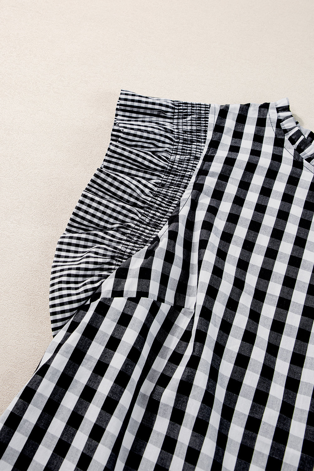 Black Checkered Ruffled Sleeve Frilled Neck Blouse from MsDressly