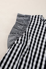 Black Checkered Ruffled Sleeve Frilled Neck Blouse from MsDressly