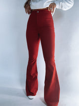 Fiona High Waisted Bell Bottom Flare Jeans -  Burgundy from Willow Boutique