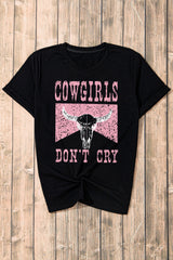 Black COWGIRL DONT CRY Steer Head Print Short Sleeve Top from MsDressly