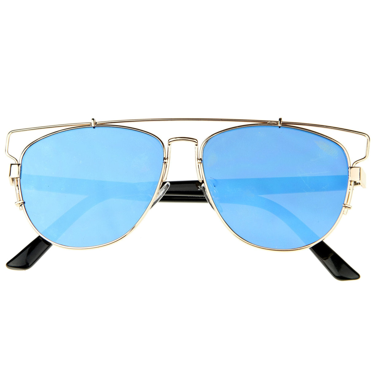 Modern Metal Crossbar Mirrored Lens Flat Front Sunglasses A145 from zeroUV