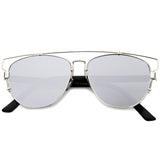 Modern Metal Crossbar Mirrored Lens Flat Front Sunglasses A145 from zeroUV