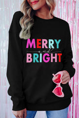 Black Colorful MERRY and BRIGHT Graphic Sweatshirt from MsDressly