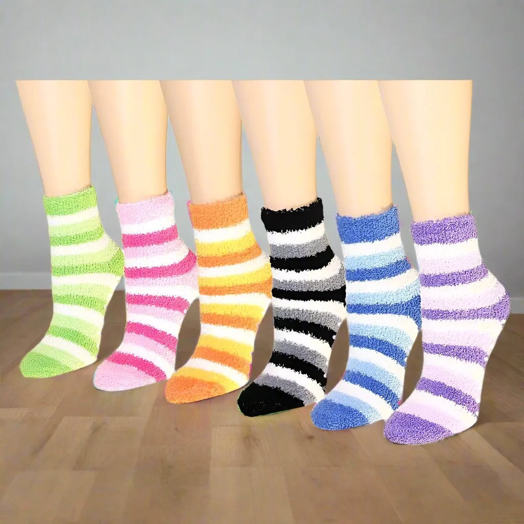 Womens Socks Soft Cozy Fuzzy Winter Home Warm Striped Sox Sizes 9-11 from PremiumBrandGoods