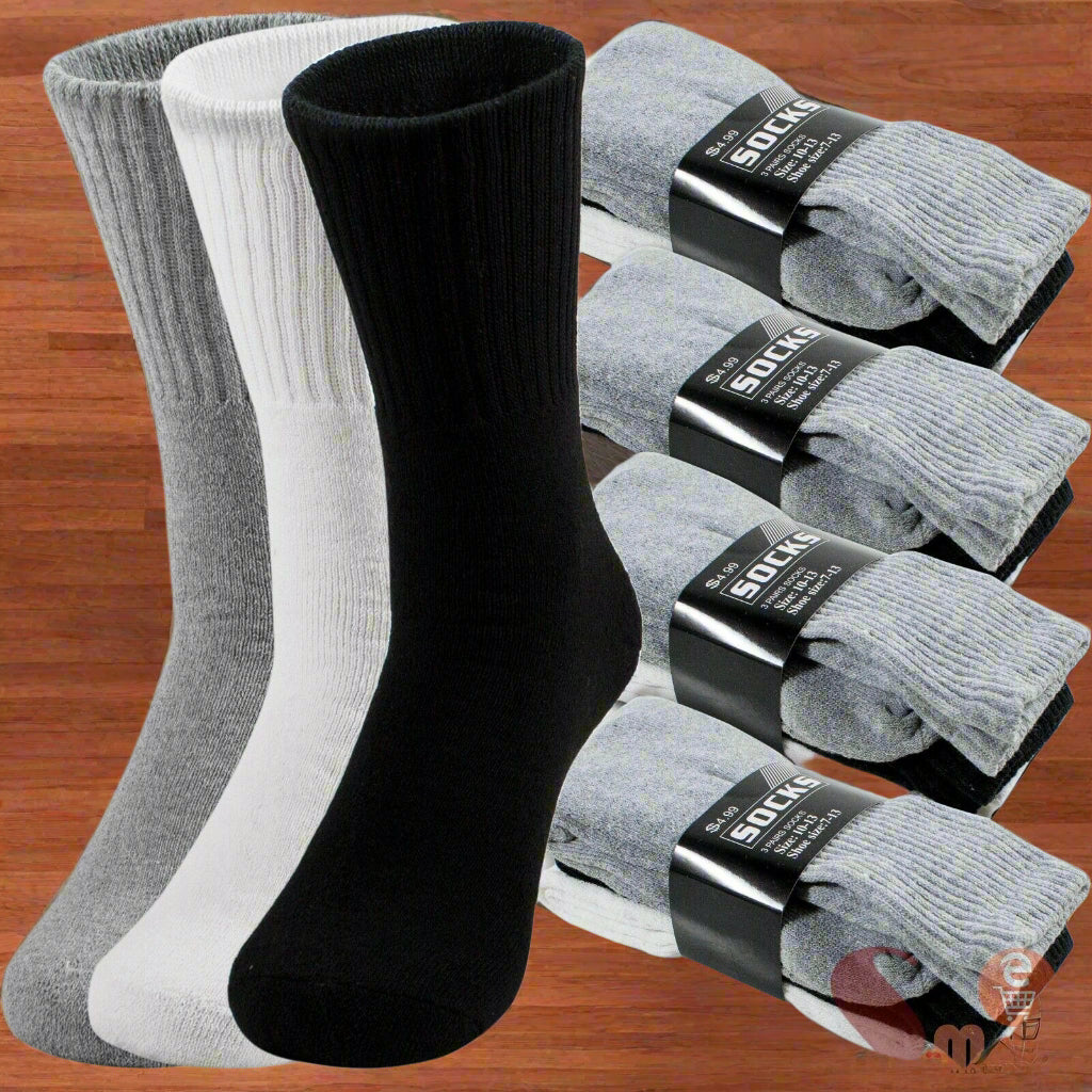 Lot 3-12 Pairs Mens Solid Sports Athletic Work Plain Crew Socks Size 9-11 10-13 from PremiumBrandGoods