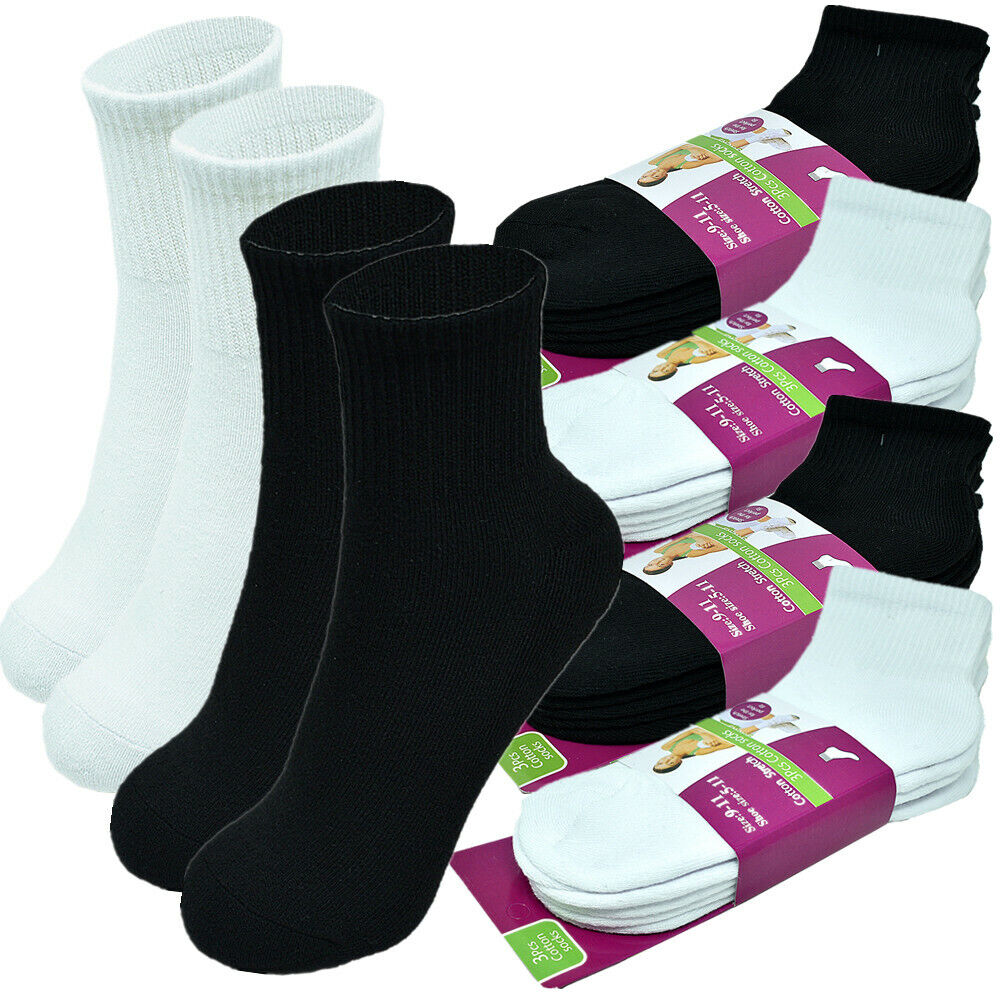 3-12 Pairs For Womens Ankle Athletic Crew Cotton Solid Cushioned Socks Size 9-11 from PremiumBrandGoods