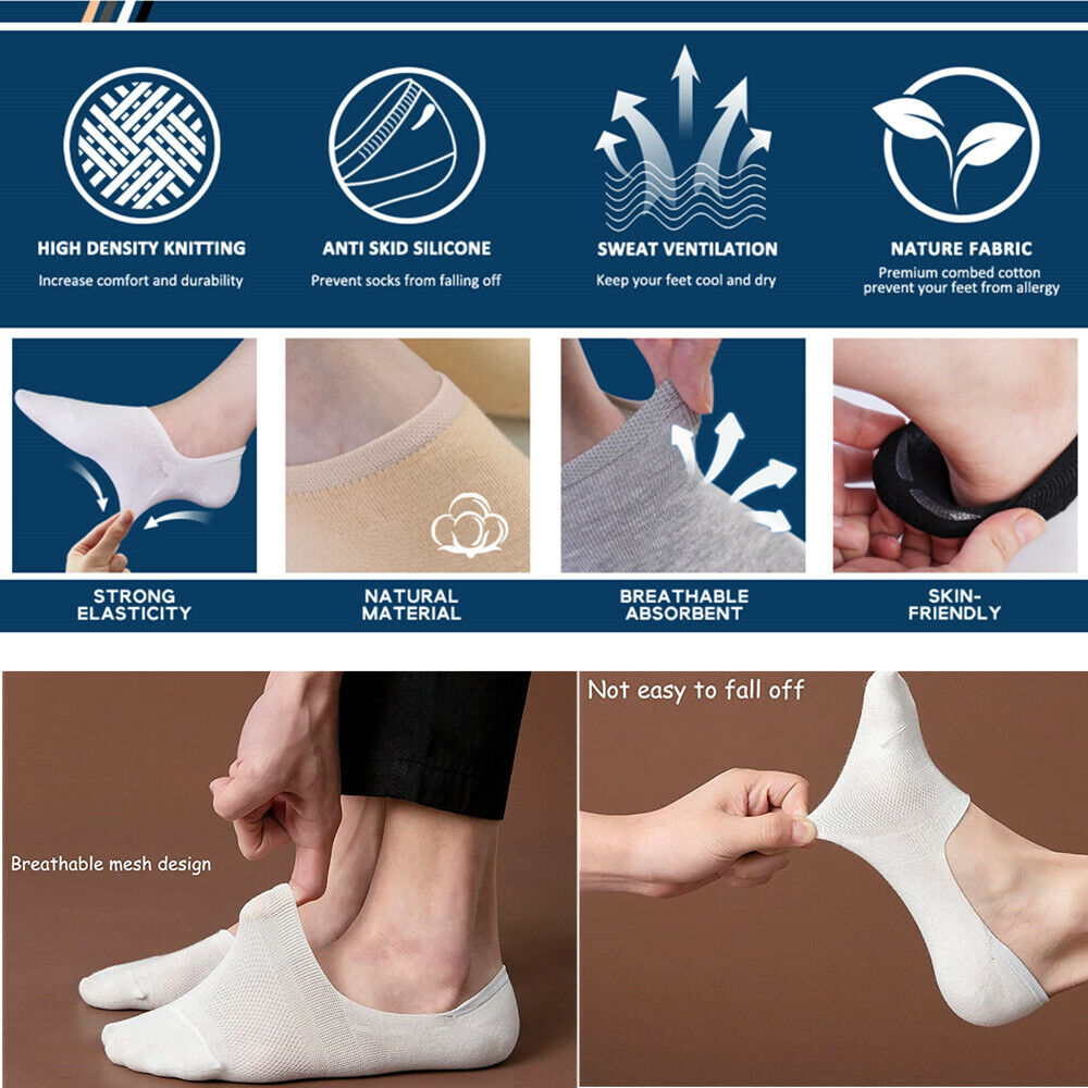 3-12 Pairs Mens No Show Invisible Nonslip Loafer Solid Boat Cotton Low Cut Socks from PremiumBrandGoods