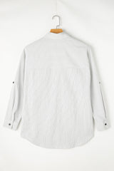 Black Stripe Roll-tab Sleeve Pocketed Long Shirt from MsDressly