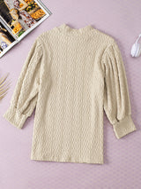 Apricot Textured Vintage Mock Neck Top with Puff Sleeves from MsDressly