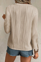 Apricot Textured Wavy Round Neck Long Sleeve Top from MsDressly