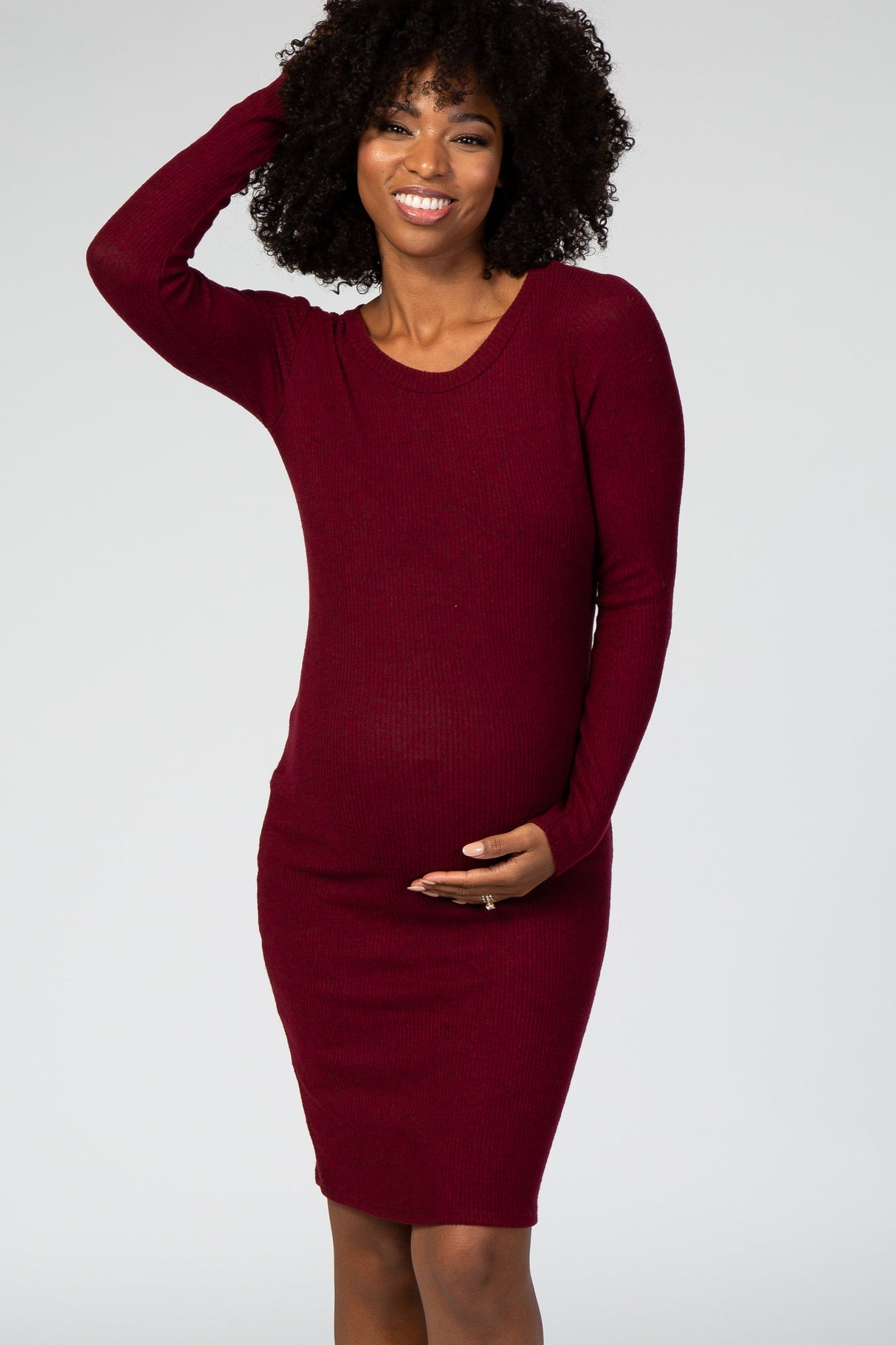Burgundy Knit Long Sleeve Maternity Sweater Dress from PinkBlush