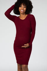 Burgundy Knit Long Sleeve Maternity Sweater Dress from PinkBlush