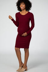 Burgundy Knit Long Sleeve Maternity Sweater Dress from PinkBlush