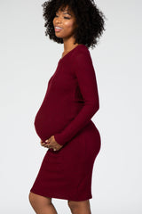Burgundy Knit Long Sleeve Maternity Sweater Dress from PinkBlush