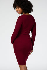 Burgundy Knit Long Sleeve Maternity Sweater Dress from PinkBlush