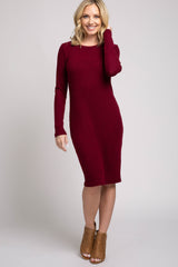Burgundy Knit Long Sleeve Maternity Sweater Dress from PinkBlush