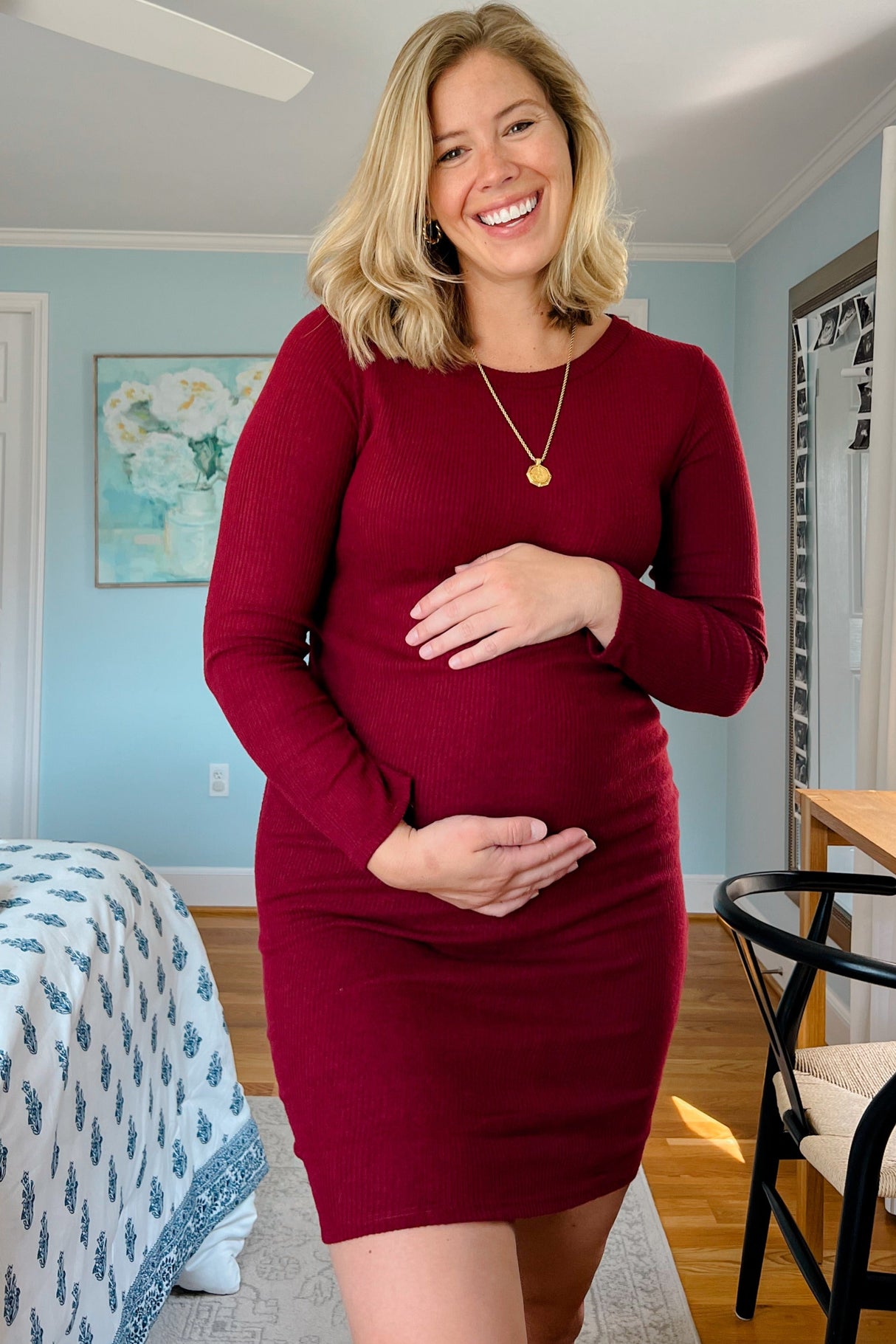 Burgundy Knit Long Sleeve Maternity Sweater Dress from PinkBlush