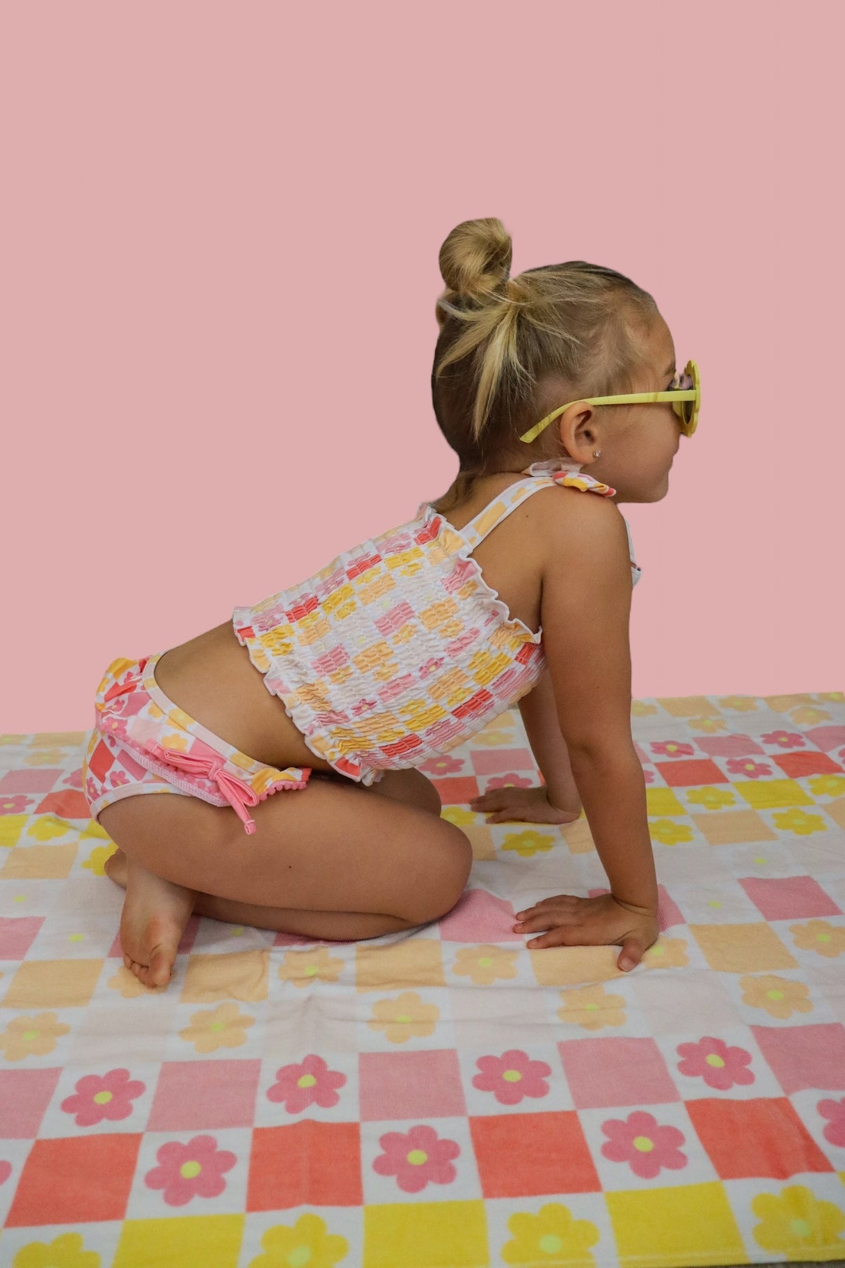 SUMMER SUNSET CHECKERS DREAM SMOCKED TANKINI TWO PIECE SWIM SUIT from DREAM BIG LITTLE CO