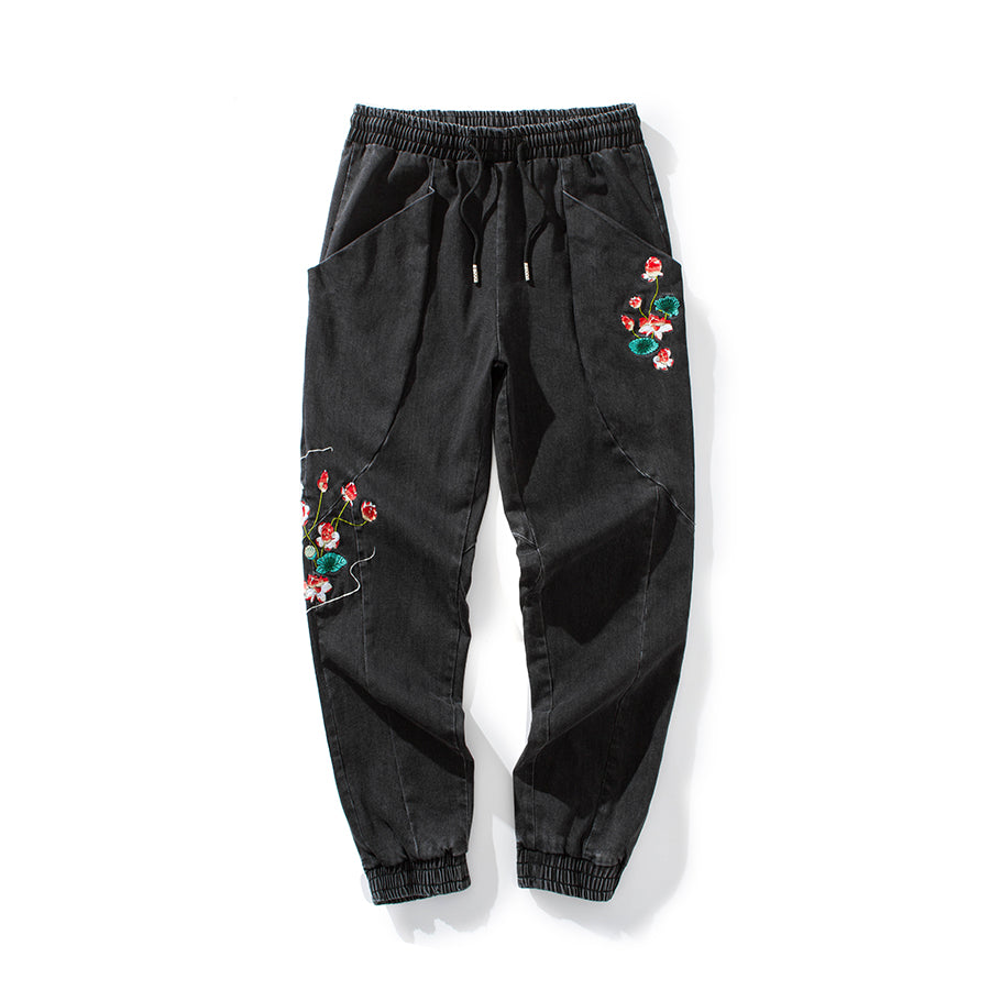 Flowers of Peace Embroidery Joggers  From Niepce Inc