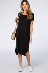 Black Faded Curved Hem Maternity Midi Dress from PinkBlush