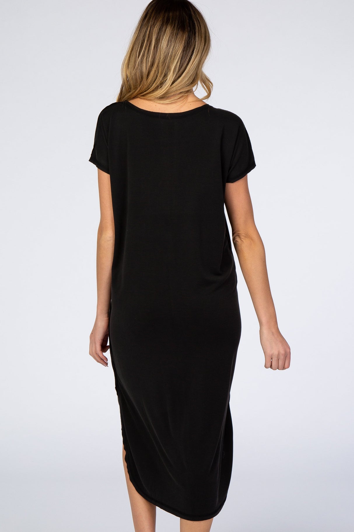 Black Faded Curved Hem Maternity Midi Dress from PinkBlush