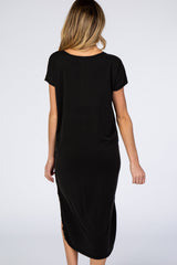 Black Faded Curved Hem Maternity Midi Dress from PinkBlush