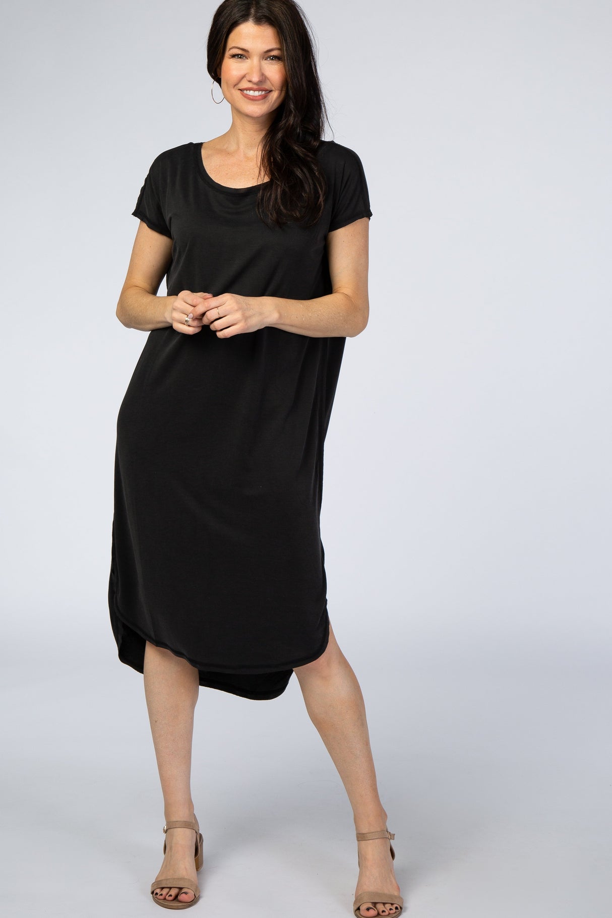 Black Faded Curved Hem Maternity Midi Dress from PinkBlush