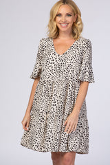 Beige Animal Print Ruffle Sleeve Dress from PinkBlush
