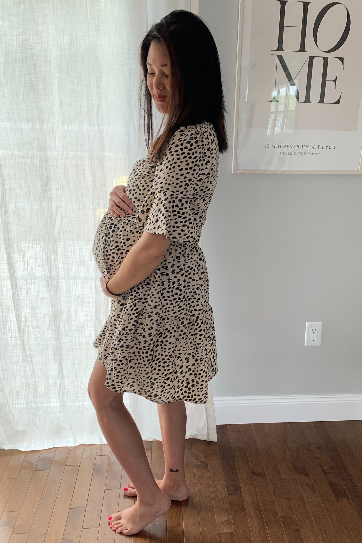 Beige Animal Print Ruffle Sleeve Maternity Dress from PinkBlush