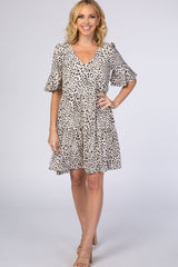 Beige Animal Print Ruffle Sleeve Maternity Dress from PinkBlush