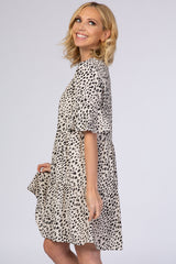 Beige Animal Print Ruffle Sleeve Dress from PinkBlush