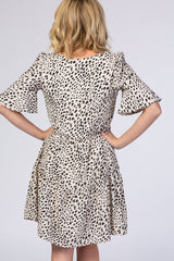 Beige Animal Print Ruffle Sleeve Dress from PinkBlush